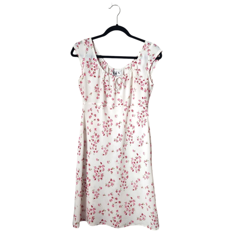 DBY x‎ VINTAGE 90s micro Floral cap sleeve Dress semi sheer in white pink 3/4